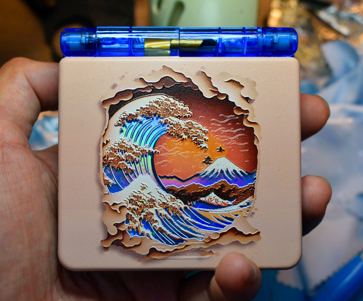 Backlit IPS GBAsp Mod Nintendo GameBoy Advance SP The Great Wave Off Kanagawa