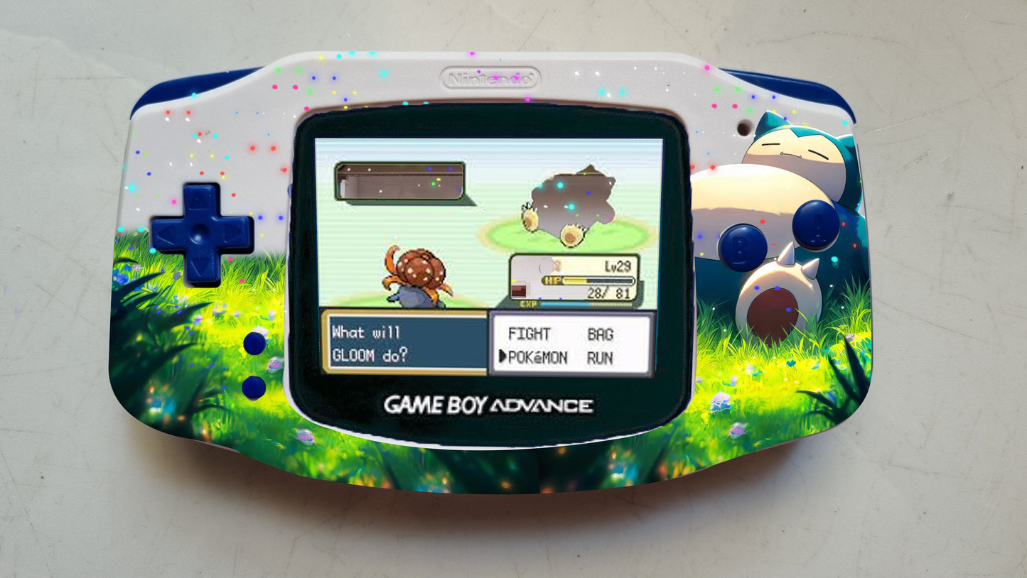 Extra Mods IPS Backlit LCD GBA Nintendo Game Boy Advance Cream White Shell Snorlax Pokemon