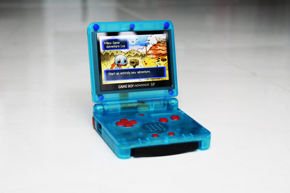 Backlit IPS GBAsp Mod Nintendo GameBoy Advance SP Ocean Blue Red Buttons