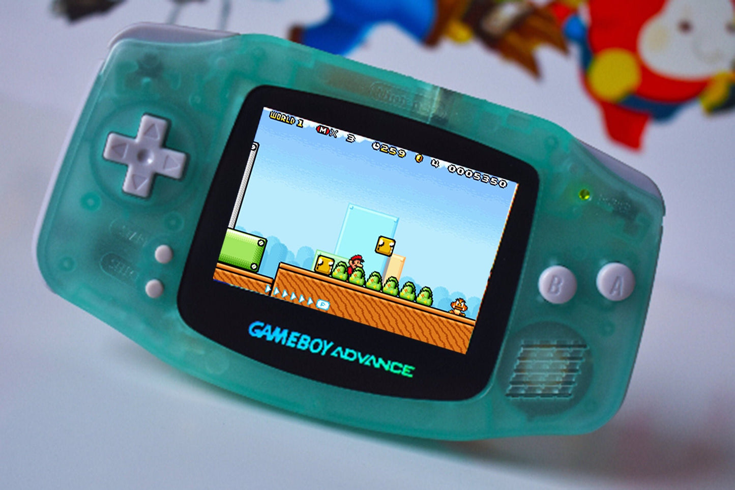 Extra Mods IPS Backlit LCD GBA Nintendo Game Boy Advance Turquoise Glow In Dark