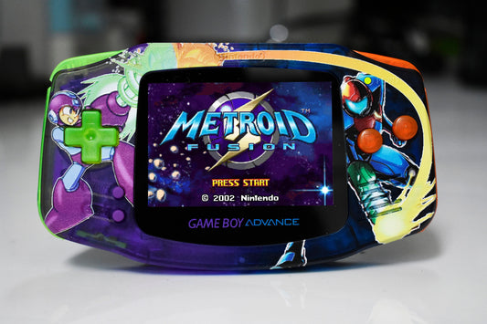 Extra Mods And IPS Backlit LCD GBA Mod Nintendo GameBoy Advance Megaman Fights Samus Aran