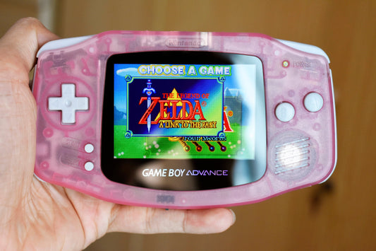 Extra Mods IPS Backlit LCD GBA Nintendo Game Boy Advance Translucent Pink Shell Grey Buttons