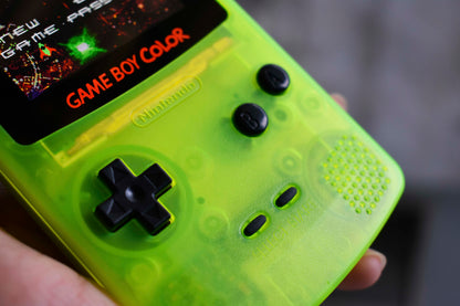 Funnyplaying Retro Pixel IPS Q5 Game Boy Color With Laminated Lens Nintendo GBC Plus Extra Mods Extremely Green