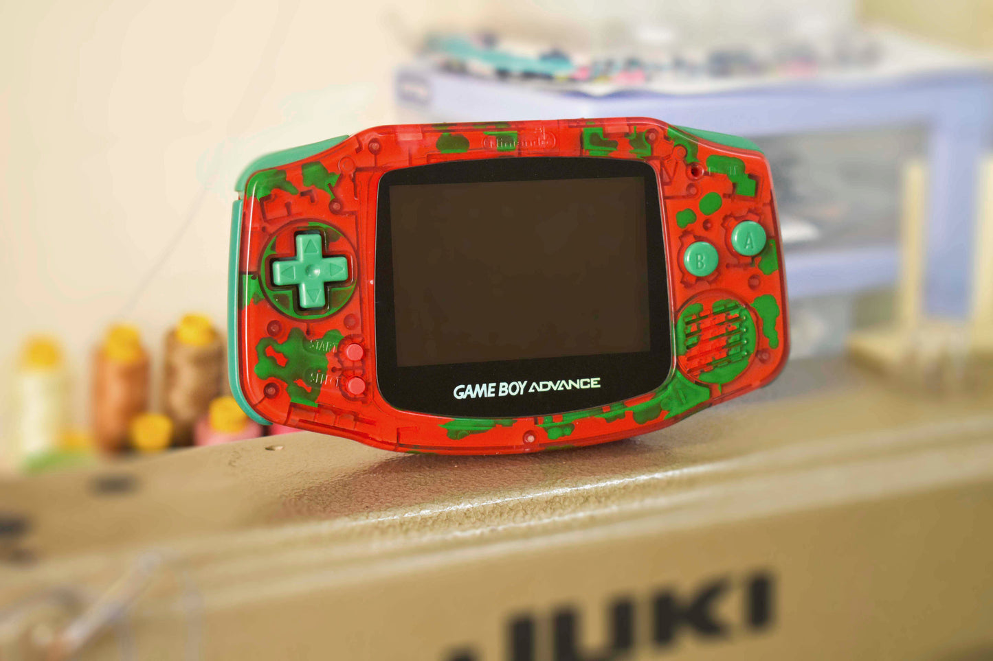 Extra Mods IPS Backlit LCD GBA Nintendo Game Boy Advance Pointillism Painting Red Green