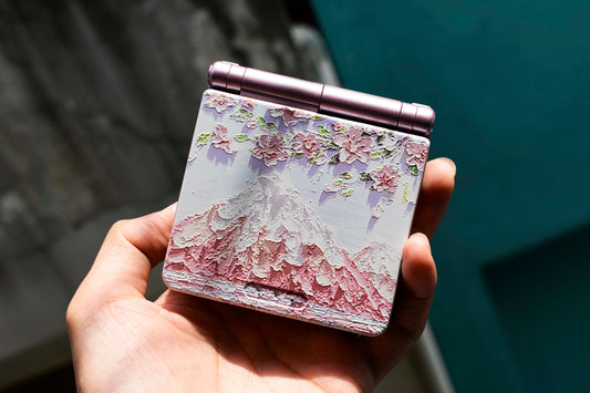 Backlit IPS GBAsp Mod Nintendo GameBoy Advance SP Fuji Mountain And Blossoms White Buttons