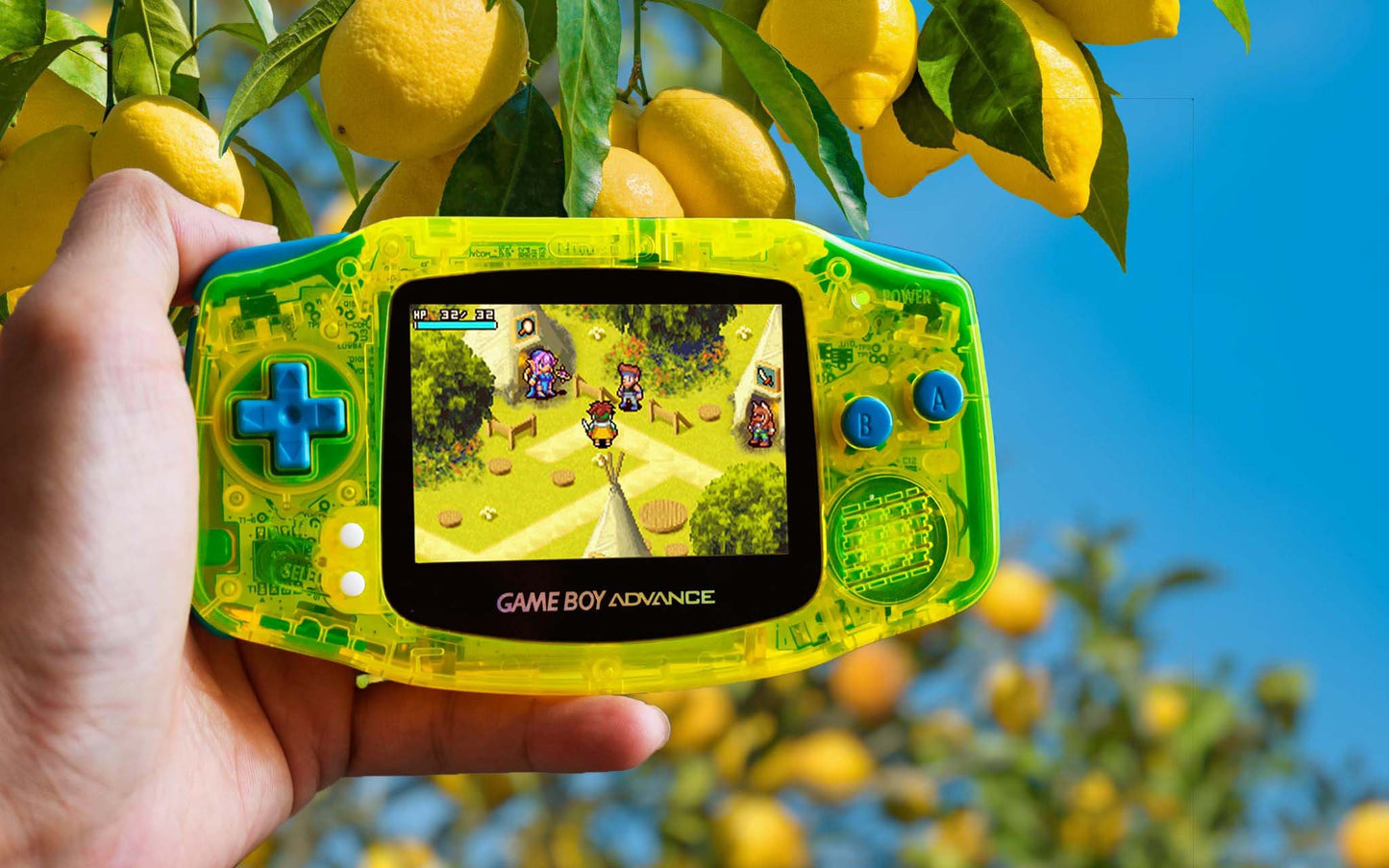 Extra Mods IPS Backlit LCD GBA Nintendo Game Boy Advance Crystal Clear Shell Crystal Lemon Yellow