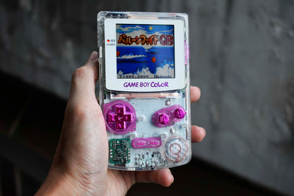 Retro Pixel IPS Q5 Game Boy Color Nintendo GBC Plus Extra Mods Crystal Clear Shell Metal Effect Buttons