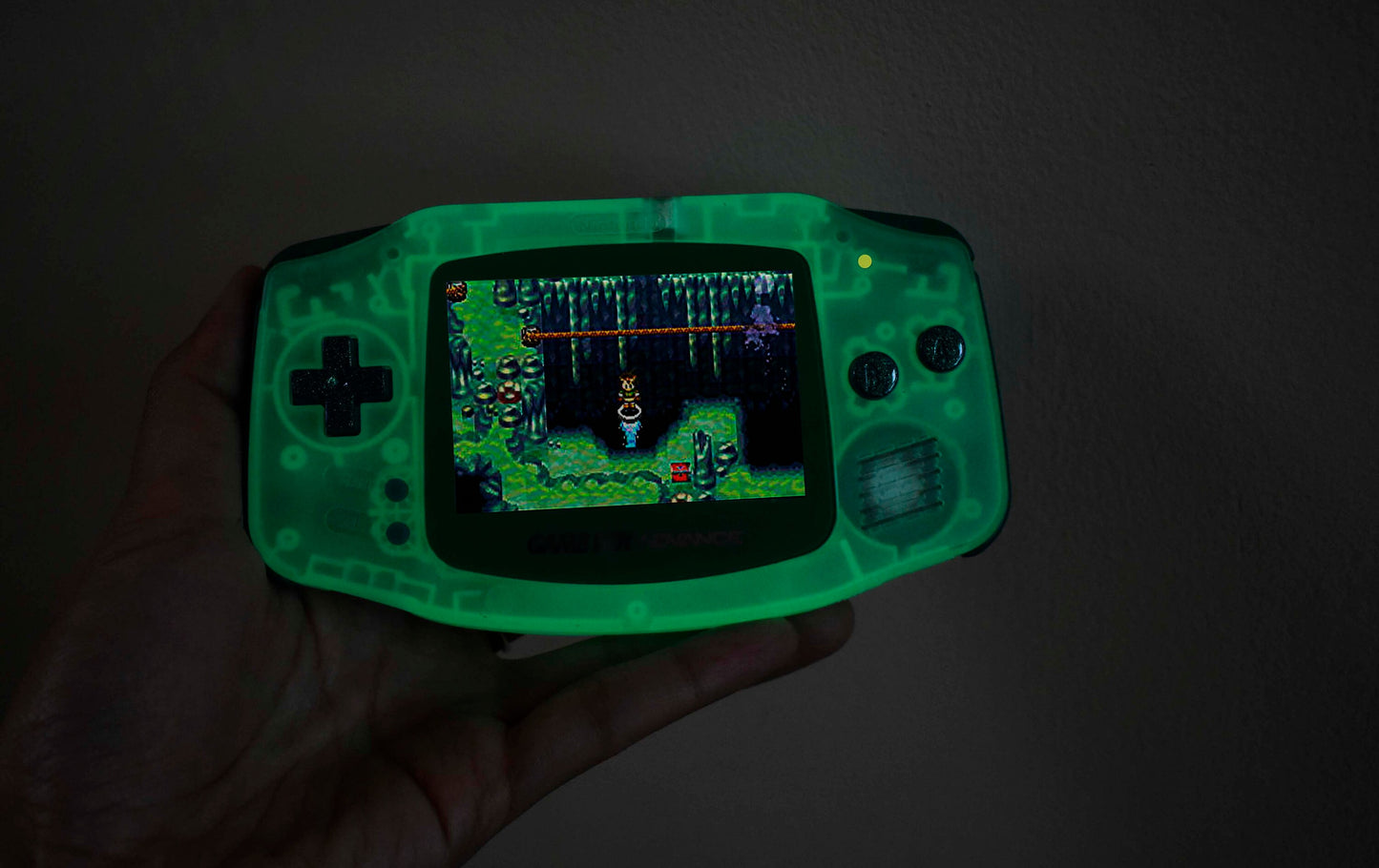 Extra Mods IPS Backlit LCD GBA Nintendo Game Boy Advance Turquoise Glow In Dark Green Lens Metallic Teal Green Buttons