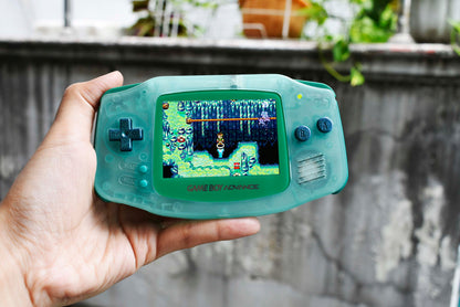 Extra Mods IPS Backlit LCD GBA Nintendo Game Boy Advance Turquoise Glow In Dark Green Lens Metallic Teal Green Buttons