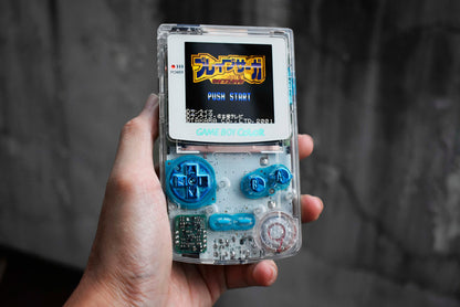 Retro Pixel IPS Q5 Game Boy Color Nintendo GBC Plus Extra Mods Crystal Clear Shell Metal Effect Buttons