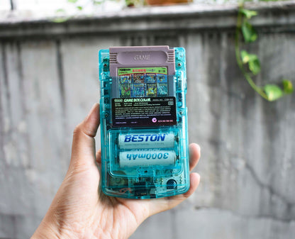 Retro Pixel IPS Q5 Game Boy Color Nintendo GBC Plus Extra Mods Mirror Sea Blue Shell Glitty Effect Buttons