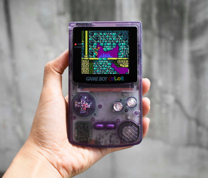 Retro Pixel IPS Q5 Game Boy Color Nintendo GBC Plus Extra Mods Atomic Purple Shell with Glitty Purple Tones Buttons Buttons