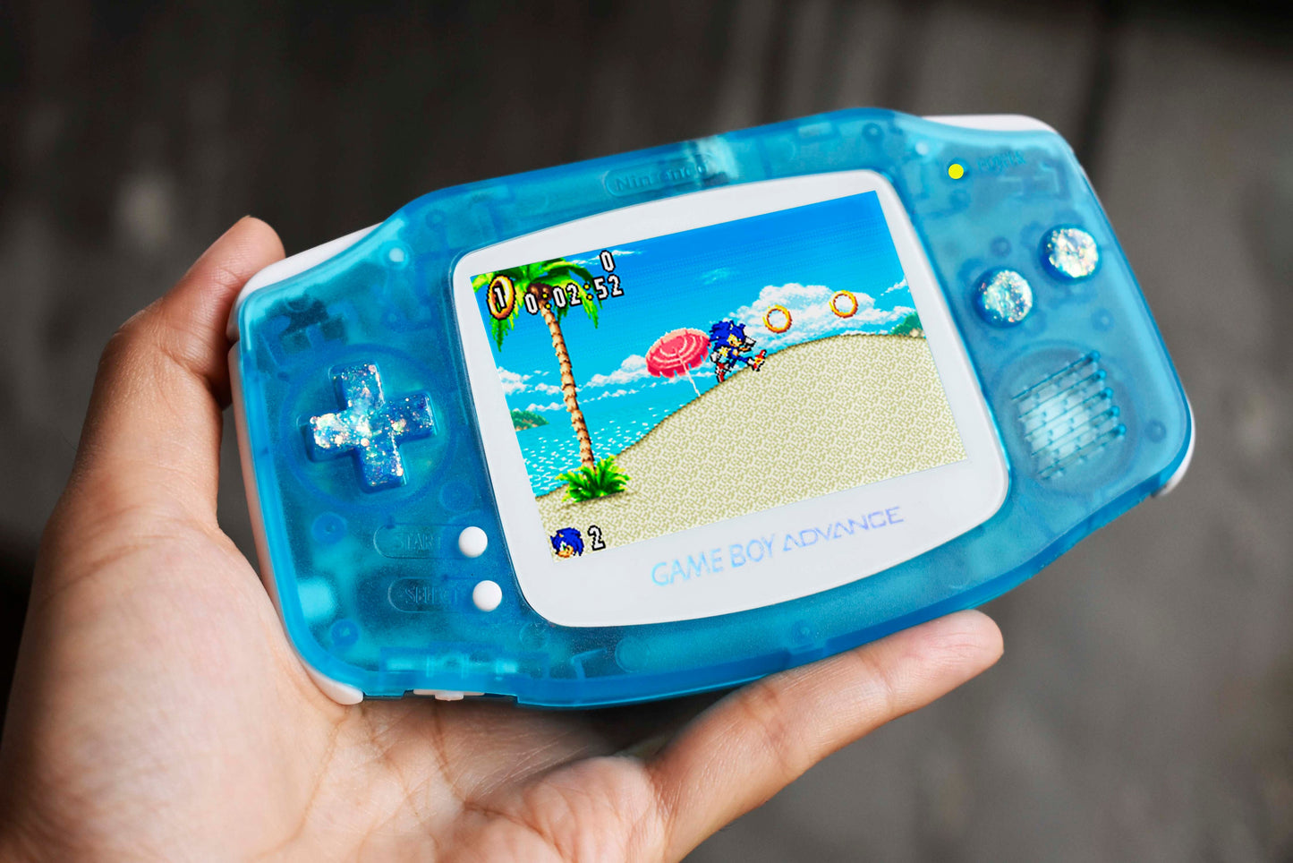 Extra Mods IPS Backlit LCD GBA Nintendo Game Boy Advance Ocean Blue Shell Glitty Buttons