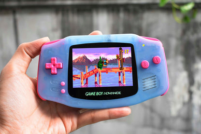 Extra Mods And IPS Backlit LCD GBA Mod Nintendo GameBoy Advance Blue Glow In Dark Pink Buttons