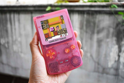 Retro Pixel IPS Q5 Game Boy Color Nintendo GBC Plus Extra Mods Mirror Pink Shell and Glitter Pink Buttons