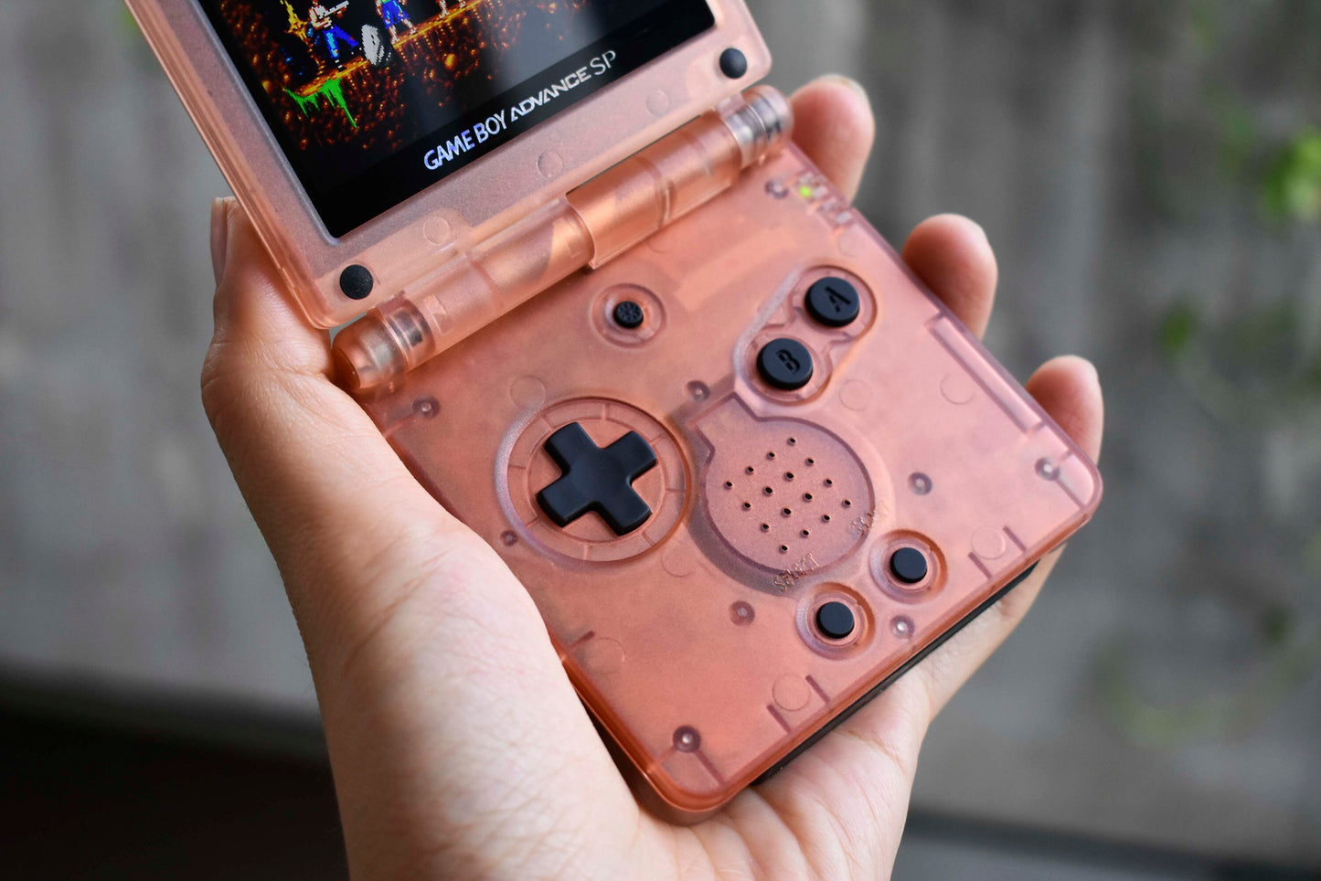 Backlit IPS GBAsp Mod Nintendo GameBoy Advance SP Translucent Salmon Orange Shell Matte Black Buttons