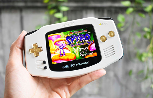 Extra Mods IPS Backlit LCD GBA Nintendo Game Boy Advance Cream White Shell with Metallic Gold Buttons