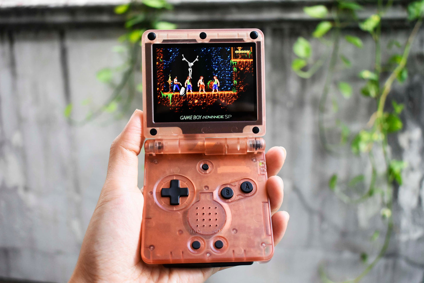 Backlit IPS GBAsp Mod Nintendo GameBoy Advance SP Translucent Salmon Orange Shell Matte Black Buttons