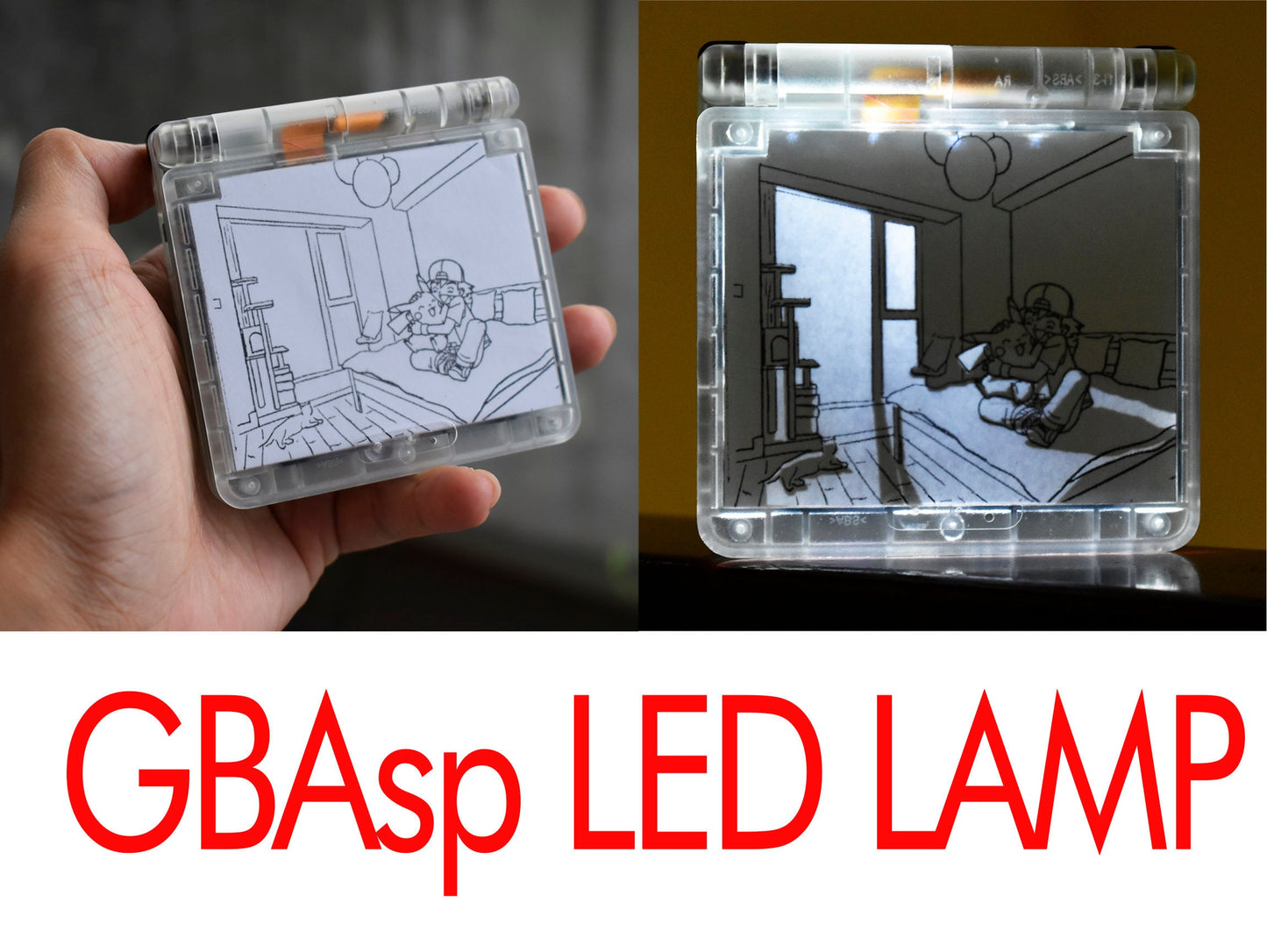 Backlit IPS GBAsp Mod Nintendo GameBoy Advance SP LED Lamp Pikachu And Ash In The Room