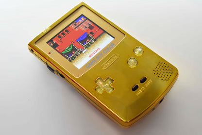 Retro Pixel IPS Q5 Game Boy Color Nintendo GBC Plus Extra Mods Golden Effect Shell Yellow Glitty Buttons