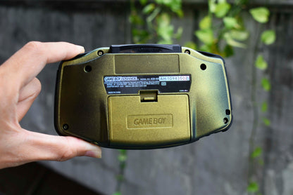 Extra Mods And IPS Backlit LCD GBA Mod Nintendo GameBoy Advance Metallic Moss Green Gold Matte Black Buttons