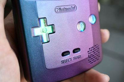 Retro Pixel IPS Q5 Game Boy Color Nintendo GBC Plus Extra Mods Chameleon Shell and Cool Opal Buttons