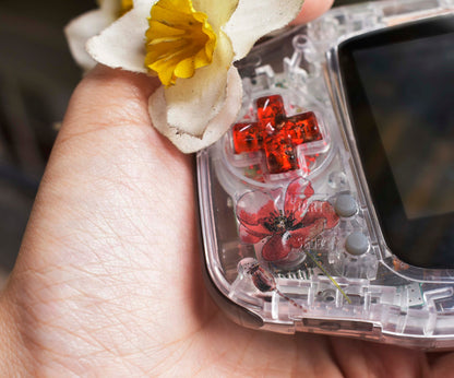 Extra Mods IPS Backlit LCD GBA Nintendo Game Boy Advance Poppies Flower With Glitty Buttons