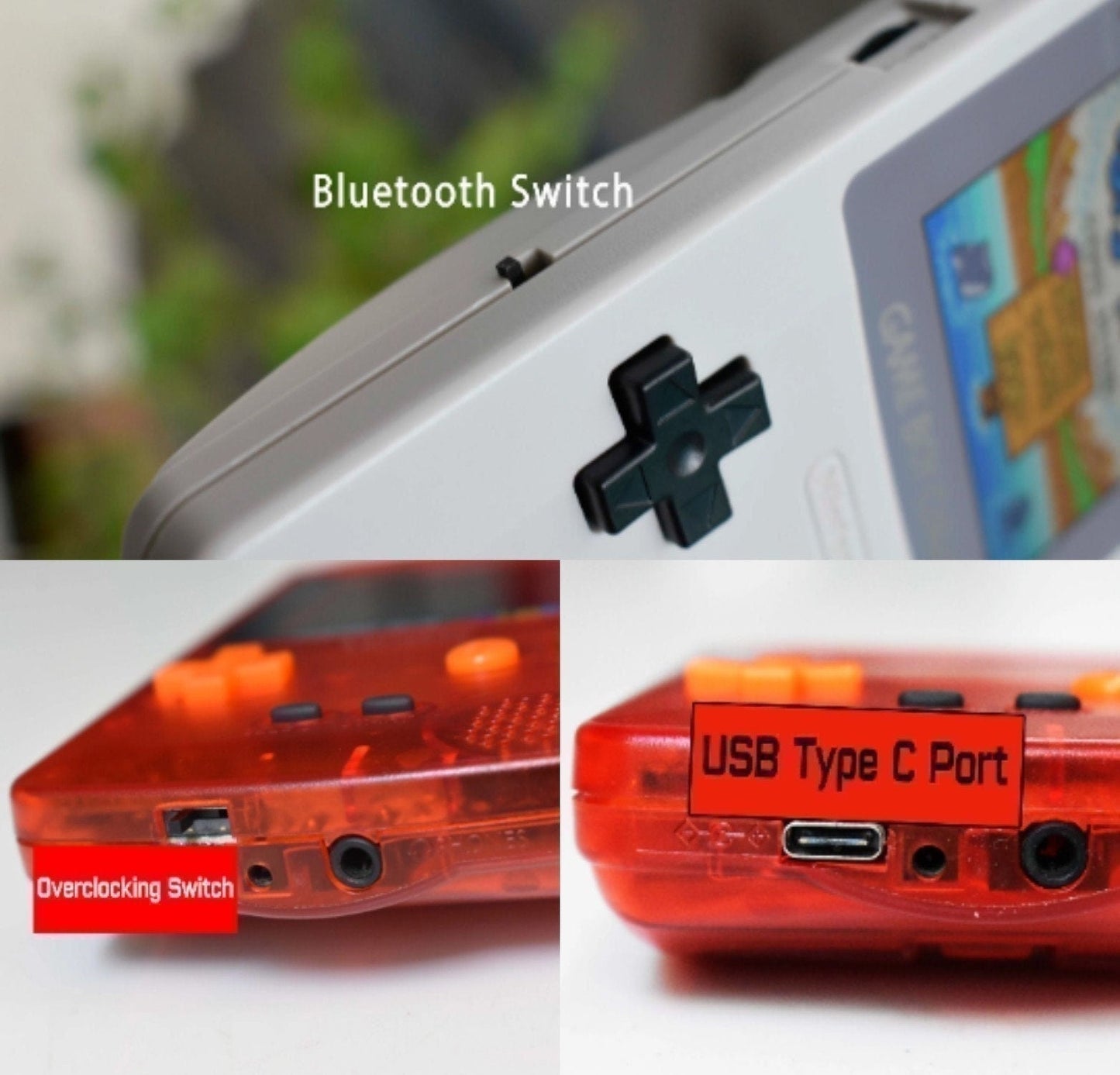 Retro Pixel IPS Q5 Game Boy Color Nintendo GBC Plus Extra Mods Crystal Clear Shell Metal Effect Buttons