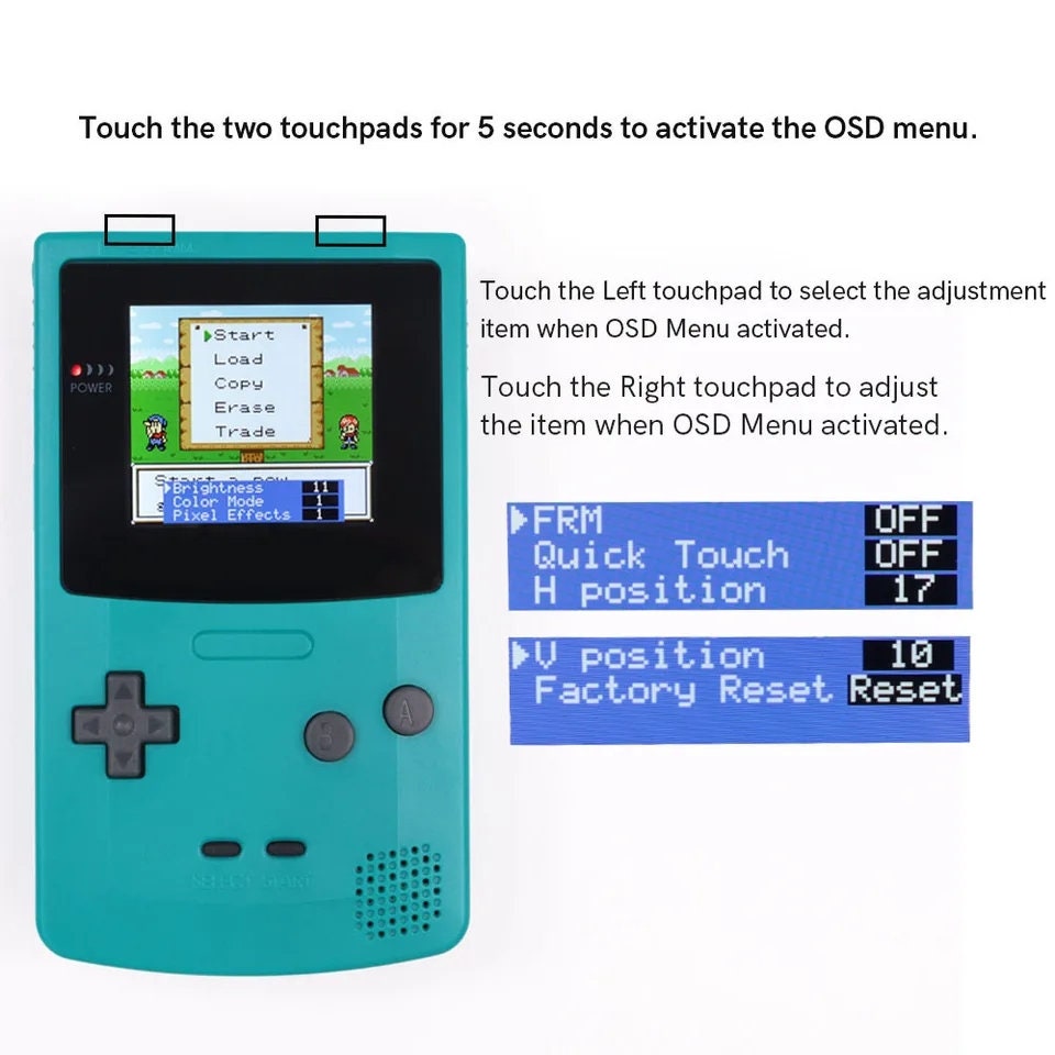 Original Size IPS LCD 2.45 Inches Game Boy Color Nintendo GBC Plus Extra Mods Crystal Clear