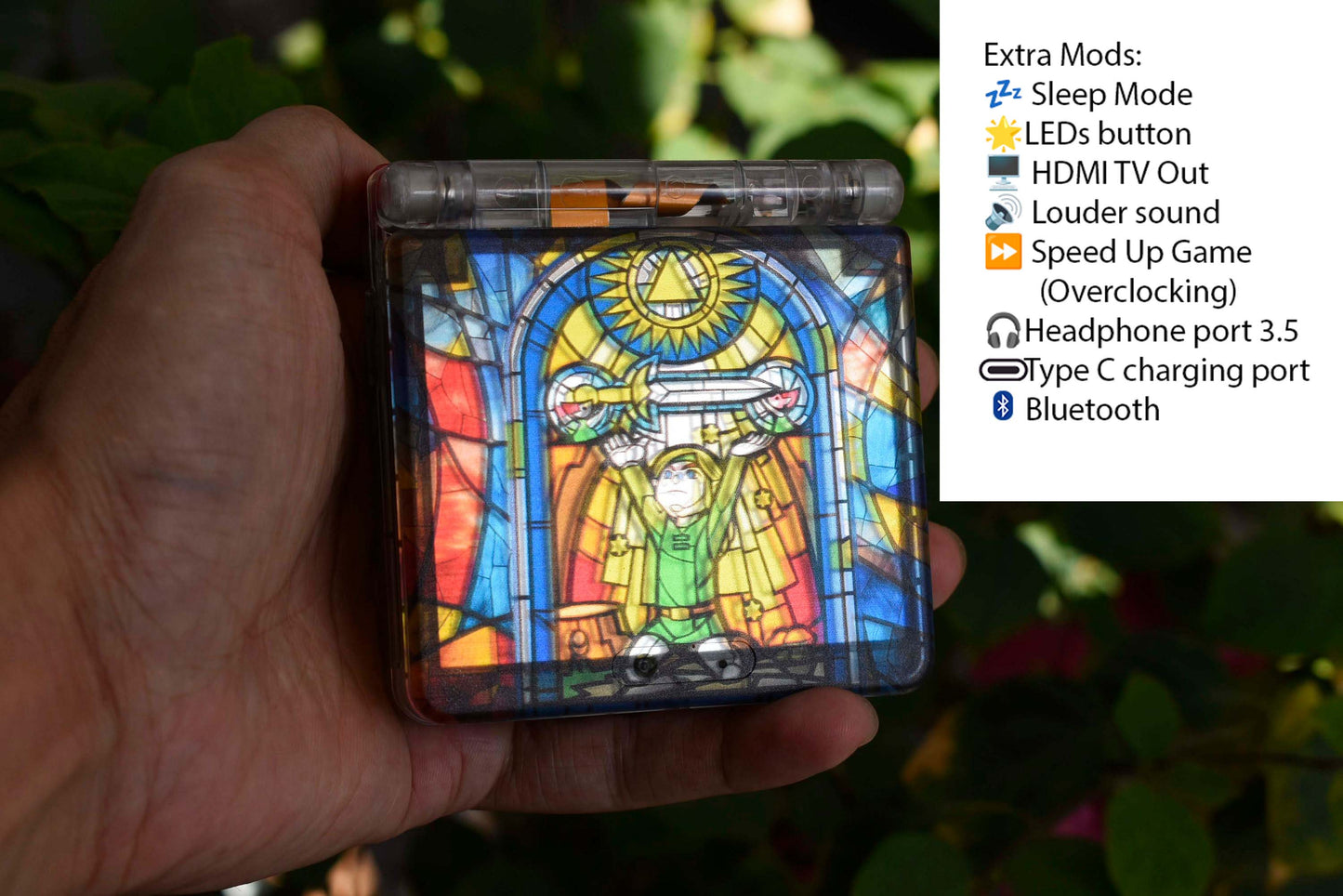 Backlit IPS GBAsp Mod Nintendo GameBoy Advance SP Mirror Clear Shell Ancient Legend Of Zelda