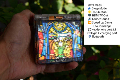 Backlit IPS GBAsp Mod Nintendo GameBoy Advance SP Mirror Clear Shell Ancient Legend Of Zelda