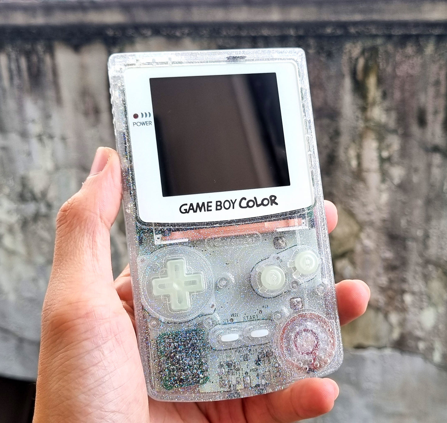 Retro Pixel IPS Q5 Game Boy Color Nintendo GBC Plus Extra Mods Glitty Glow In The Dark Buttons