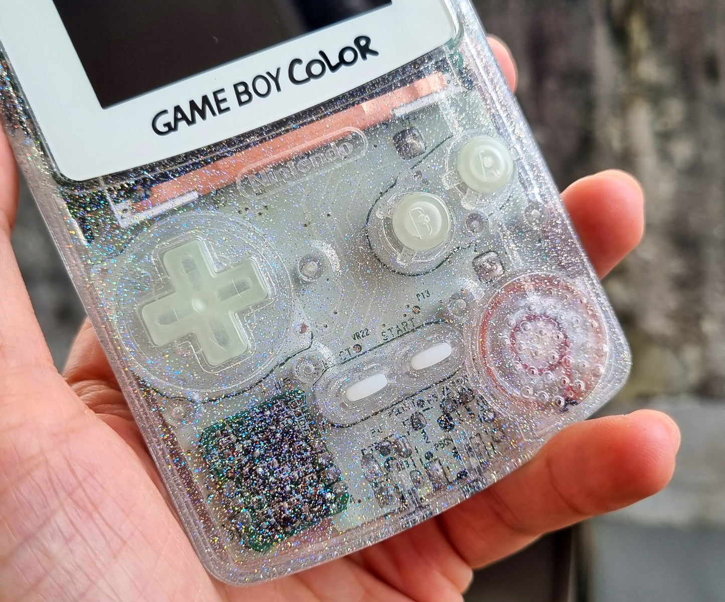 Retro Pixel IPS Q5 Game Boy Color Nintendo GBC Plus Extra Mods Glitty Glow In The Dark Buttons