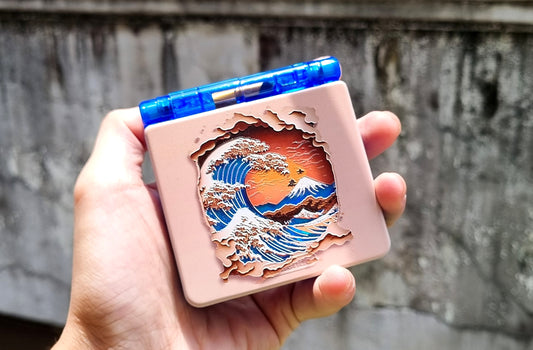 Backlit IPS GBAsp Mod Nintendo GameBoy Advance SP The Great Wave Off Kanagawa