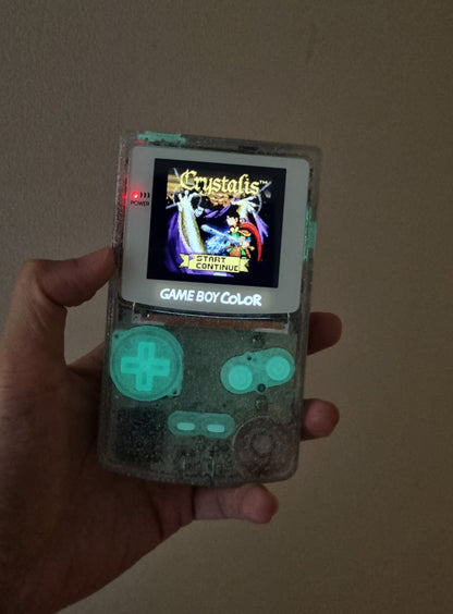 Retro Pixel IPS Q5 Game Boy Color Nintendo GBC Plus Extra Mods Glitty Glow In The Dark Buttons